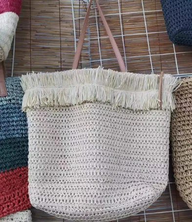 Beidge Stitched Tassels Shopping Women Bag