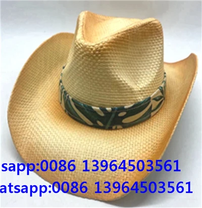 Men Western Ribbon Cowboy Straw Fisher Man Sun Hat