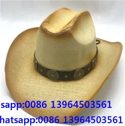 Distressed Straw Fedora Hat With Button Strip