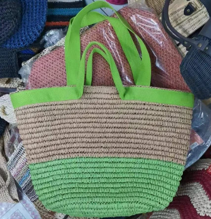 Cotton Tape Double Handles Big Straw Bag