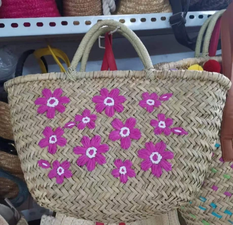 Natural Straw Bag With Flower Embrodiery