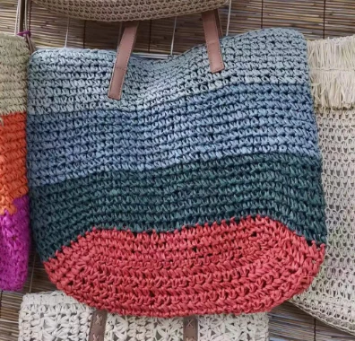 Multicolored Crochet Paper Natural Straw Bag