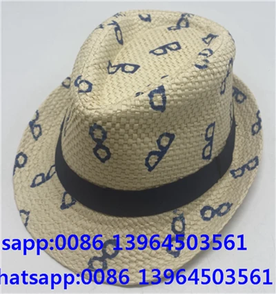 Straw Fedora Hat With Printing Pattern