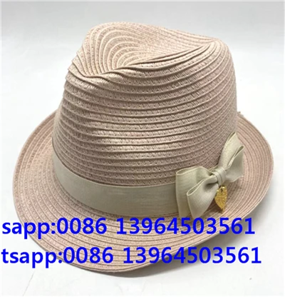 Light Pink Women Paper Straw Fedora Cap Sun Hat