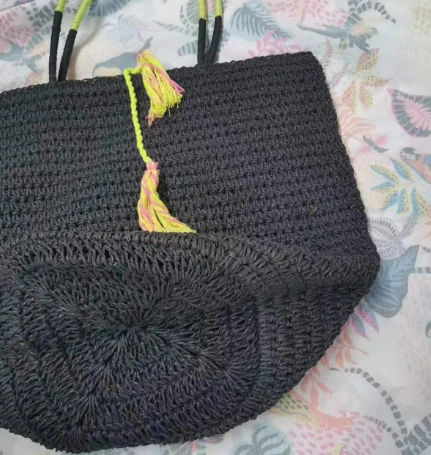 Black Large Paper Straw Women Bag