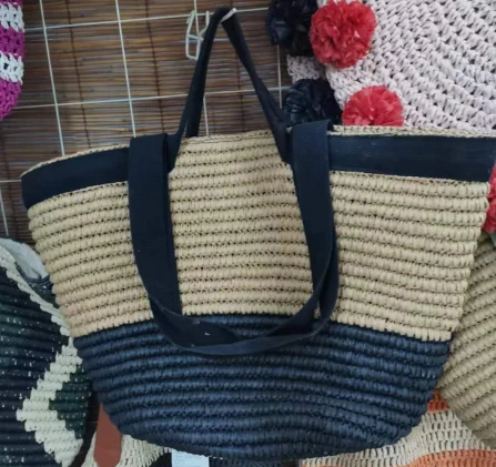 Black Cotton Tape Big Women Beach Bag