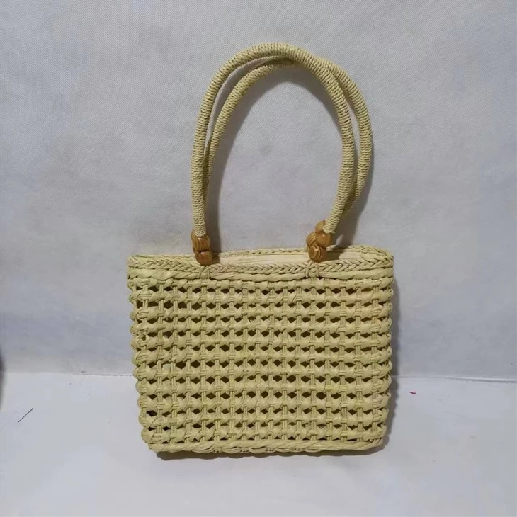 Handmade Hollow Straw Beige Women Bag