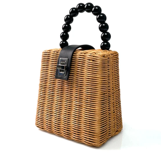 brown rattan bag with beads handle brown rattan bag with beads handle