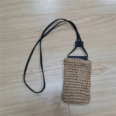 Brown Coloe Women Straw Phone Bag