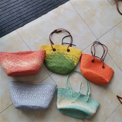 Colorful Paper Woven Bag With PU Handles